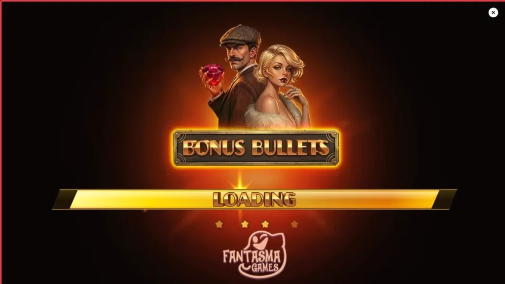 Tampilan visual slot Bonus Bullets dengan tema noir dan revolver emas.