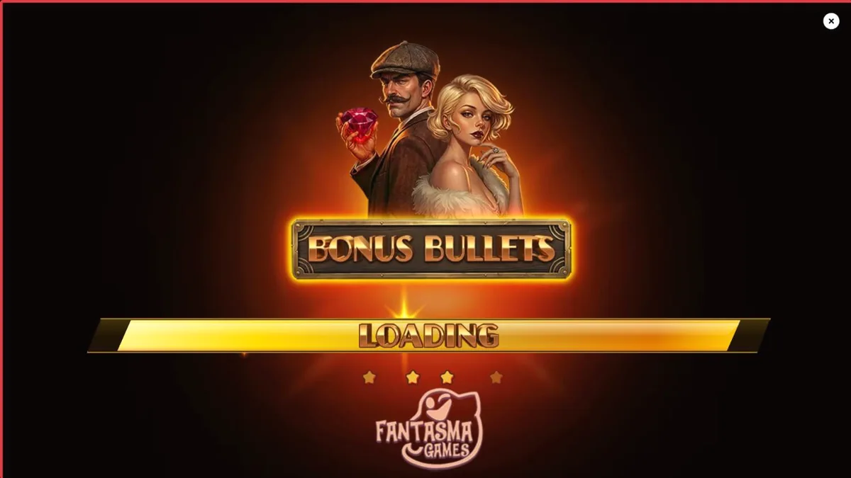 Tampilan visual slot Bonus Bullets dengan tema noir dan revolver emas.