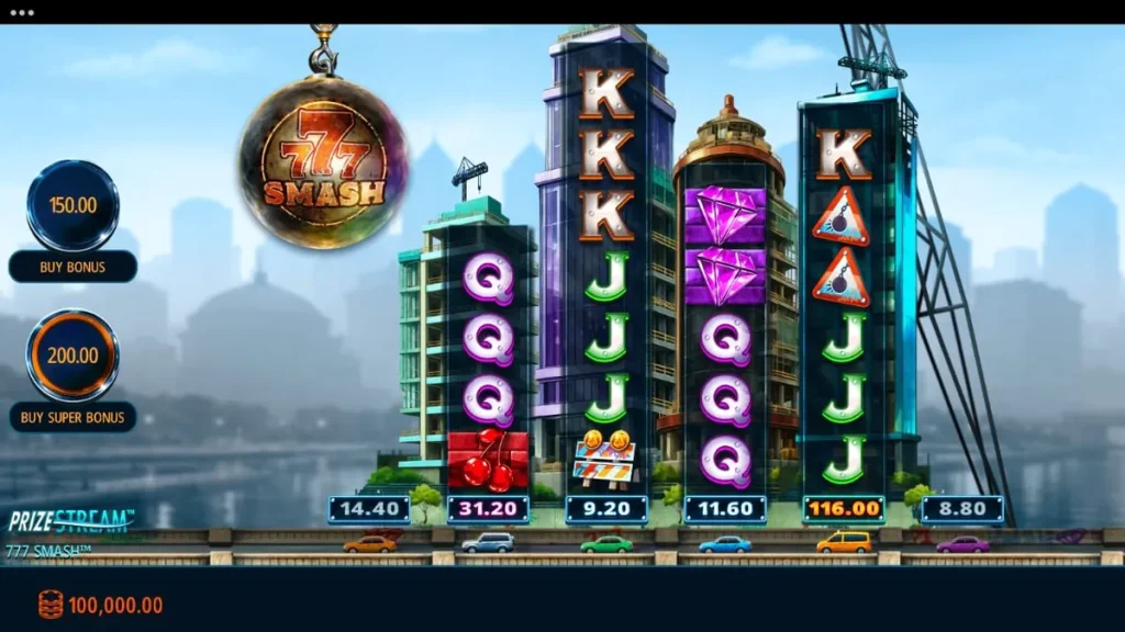 Tampilan visual slot 777 Smash dengan tema konstruksi industrial