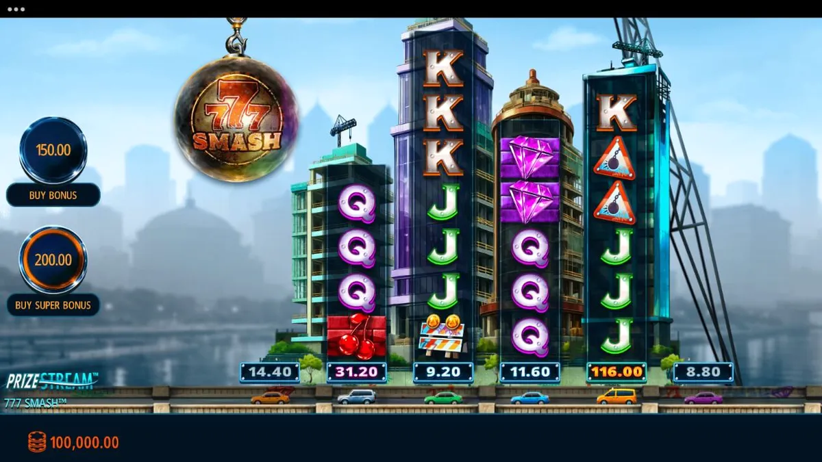 Tampilan visual slot 777 Smash dengan tema konstruksi industrial